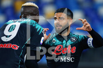 2021-04-18 - Lorenzo Insigne of Napoli (R) celebrates with Victor Osimhen (L) after scoring 1-0 goal during the Italian championship Serie A football match between SSC Napoli and FC Internazionale on April 18, 2021 at Diego Armando Maradona Stadium in Naples, Italy - Photo Federico Proietti / DPPI - SSC NAPOLI VS INTER - FC INTERNAZIONALE - ITALIAN SERIE A - SOCCER