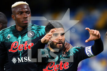 2021-04-18 - Lorenzo Insigne of Napoli (R) celebrates with Victor Osimhen (L) after scoring 1-0 gol during the Italian championship Serie A football match between SSC Napoli and FC Internazionale on April 18, 2021 at Diego Armando Maradona Stadium in Naples, Italy - Photo Federico Proietti / DPPI - SSC NAPOLI VS INTER - FC INTERNAZIONALE - ITALIAN SERIE A - SOCCER
