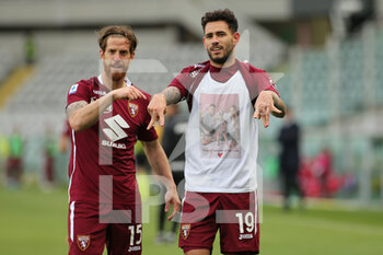 2021-04-18 - Antonio Sanabria (Torino FC) and Cristian Ansaldi (Torino FC) celebrate the goal - TORINO FC VS AS ROMA - ITALIAN SERIE A - SOCCER