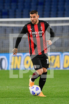 2021-04-26 - Theo Hernandez of AC Milan seen in action during the Italian Football Championship League A 2020/2021 match between SS Lazio vs AC Milan at the Olimpic Stadium in Rome. - SS LAZIO VS AC MILAN - ITALIAN SERIE A - SOCCER