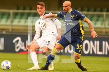2021-05-01 - Verona’s Stefano Sturaro fight for the ball against Giulio Maggiore of Spezia - HELLAS VERONA VS SPEZIA CALCIO - ITALIAN SERIE A - SOCCER