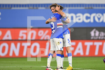 2021-05-02 - ADRIEN SILVA (Sampdoria), TOMMASO AUGELLO (Sampdoria), celebrates after scoring a goal - UC SAMPDORIA VS AS ROMA - ITALIAN SERIE A - SOCCER