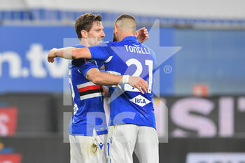 2021-05-02 - ADRIEN SILVA (Sampdoria), LORENZO TONELLI Sampdoria), celebrates after scoring a goal - UC SAMPDORIA VS AS ROMA - ITALIAN SERIE A - SOCCER