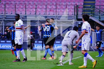 2021-05-08 - Andrea Pinamonti (FC Inter) celebrates his goal during the Italian championship Serie A football match between FC Internazionale and UC Sampdoria on May 8, 2021 at Giuseppe Meazza stadium in Milan, Italy - Photo Morgese-Rossini / DPPI - INTER - FC INTERNAZIONALE VS UC SAMPDORIA - ITALIAN SERIE A - SOCCER