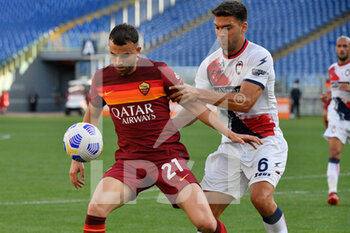 2021-05-09 - Borja Mayoral of AS Roma \nd Lisandro Magallan (FC Crotone) seen in action during the Italian Football Championship League A 2020/2021 match between AS Roma vs FC Crotone at the Olimpic Stadium in Rome. - AS ROMA VS FC CROTONE - ITALIAN SERIE A - SOCCER