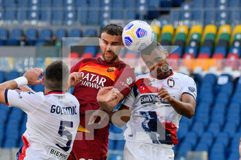 2021-05-09 - Borja Mayoral of AS Roma and Koffi Levy Djidji of FC Crotone seen in action during the Italian Football Championship League A 2020/2021 match between AS Roma vs FC Crotone at the Olimpic Stadium in Rome. - AS ROMA VS FC CROTONE - ITALIAN SERIE A - SOCCER