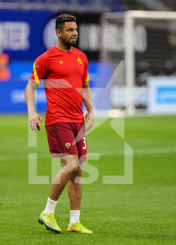 2021-05-12 - Roger Ibanez of AS Roma warms up during the Serie A 2020/21 football match between FC Internazionale and AS Roma at Giuseppe Meazza Stadium, Milan, Italy on May 12, 2021 - Photo FCI / Fabrizio Carabelli - INTER - FC INTERNAZIONALE VS AS ROMA - ITALIAN SERIE A - SOCCER