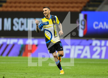 2021-05-12 - Matias Vecino of FC Internazionale celebrates after scoring a goal during the Serie A 2020/21 football match between FC Internazionale and AS Roma at Giuseppe Meazza Stadium, Milan, Italy on May 12, 2021 - Photo FCI / Fabrizio Carabelli - INTER - FC INTERNAZIONALE VS AS ROMA - ITALIAN SERIE A - SOCCER
