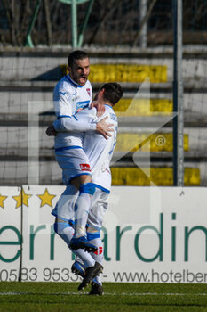 2021-01-31 - Eric Lanini (Novara) celebrates after scoring the goal of 1 - 0 - LUCCHESE VS NOVARA CALCIO - ITALIAN SERIE C - SOCCER