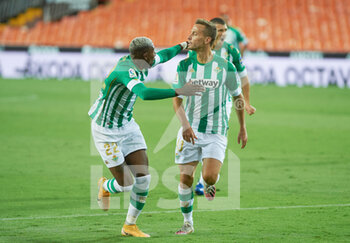 2020-10-03 - Sergio Canales of Real Betis celebrates a goal with Emerson Royal during the Spanish championship La Liga football mach between Valencia and Real Betis on October 3, 2020 at Mestalla stadium in Valencia, Spain - Photo Maria Jose Segovia / Spain DPPI / DPPI - VALENCIA VS REAL BETIS - SPANISH LA LIGA - SOCCER
