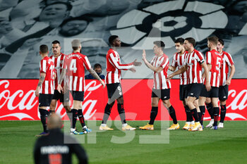 2020-12-15 - Ander Capa of Athletic Club celebrates a goal with teammates during the Spanish championship La Liga football match between Real Madrid and Athletic Club de Bilbao on december 15, 2020 at Alfredo di Stefano stadium in Valdebebas near Madrid, Spain - Photo Oscar J Barroso / Spain DPPI / DPPI - REAL MADRID VS ATHLETIC CLUB DE BILBAO - SPANISH LA LIGA - SOCCER