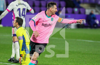 2020-12-22 - Lionel Messi of FC Barcelona celebrates a goal during the Spanish championship La Liga football match between Real Valladolid and FC Barcelona on December 22, 2020 at Jose Zorrilla stadium in Valladolid, Spain - Photo Irina RH / Spain DPPI / DPPI - REAL VALLADOLID VS FC BARCELONA - SPANISH LA LIGA - SOCCER