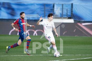 2021-01-30 - Alvaro Odriozola of Real Madrid and Jose Luis Morales of Levante in action during the Spanish championship La Liga football match between Real Madrid and Levante UD on january 30, 2021 at Ciudad Deportiva Real Madrid in Valdebebas near Madrid, Spain - Photo Oscar J Barroso / Spain DPPI / DPPI - REAL MADRID AND LEVANTE UD - SPANISH LA LIGA - SOCCER