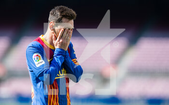 2021-05-08 - Lionel Messi of FC Barcelona reacts during the Spanish championship La Liga football match between FC Barcelona and Atletico de Madrid on May 8, 2021 at Camp Nou Stadium in Barcelona, Spain - Photo Marc Gonzalez Aloma / Spain DPPI / DPPI - FC BARCELONA VS ATLETICO DE MADRID - SPANISH LA LIGA - SOCCER