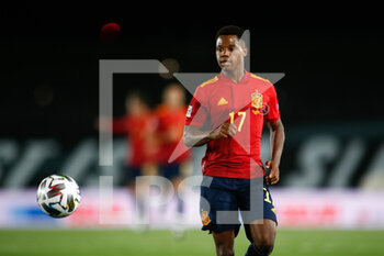 2020-10-10 - Ansu Fati of Spain in action during the UEFA Nations League football match between Spain and Switzerland on october 10, 2020 at Alfredo Di Stefano stadium in Valdebebas, Madrid, Spain - Photo Oscar J Barroso / Spain DPPI / DPPI - SPAIN VS SWITZERLAND - UEFA NATIONS LEAGUE - SOCCER
