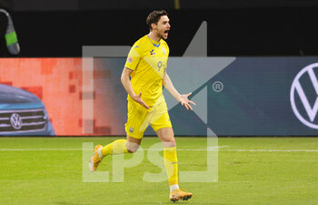 2020-11-15 - Roman Yaremchuk of Uktaine celebrates the 0-1 goal during the UEFA Nations League, qualifying football match between Germany and Uktaine on November 14, 2020 at Red Bull Arena in Leipzig, Germany - Photo Ralf Ibing / firo Sportphoto / DPPI - GERMANY VS UKRAINE - UEFA NATIONS LEAGUE - SOCCER
