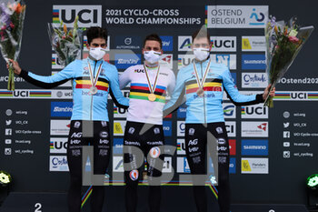 2021-01-31 - Wout Van Art from Belgium 2nd, Mathieu Van Der Poel from Netherlands 1st and Toon Aerts from Belgium 3rd during the 2021 UCI Cyclo-Cross World Championships, Men Elite, on January 31, 2021 in Oostende, Belgium - Photo Fabien Boukla / DPPI - 2021 UCI CYCLO-CROSS WORLD CHAMPIONSHIPS, MEN ELITE - CYCLOCROSS - CYCLING