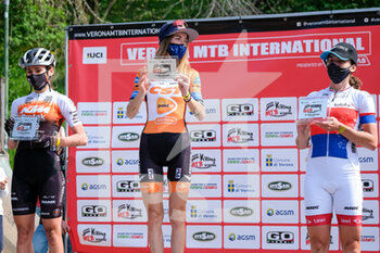 2021-04-03 - Podium of open woman category race of Verona MTB International 2021 XCO - First (2) Yana Belomoyna - (UA) second place for (12) Giada Specia - (ITA) and third for (3) Jitka Cabelicka - (CZE) - VERONA MTB INTERNATIONAL XCO - CATEGORIA OPEN WOMAN - MTB - MOUNTAIN BIKE - CYCLING