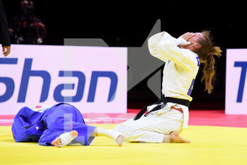 2021-06-09 - Anja Obradovic of Serbia reacts after her win against Anriquelis Barrios of Venezuela during the IJF World Judo Championships 2021 on June 9, 2021 at Budapest Sports Arena in Budapest, Hungary - Photo Yannick Verhoeven / Orange Pictures / DPPI - IJF WORLD JUDO CHAMPIONSHIPS 2021 - JUDO - CONTACT