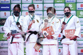 2021-06-11 - Madeleine Malonga of France winner of the silver medal, Anna Maria Wagner of Germany winner of the gold medal, Mami Umeki of Japan winner of the bronze medal, Guusje Steenhuis of the Netherlands winner of the bronze medal women -78 kg during the IJF World Judo Championships 2021 on June 11, 2021 at Budapest Sports Arena in Budapest, Hungary - Photo Yannick Verhoeven / Orange Pictures / DPPI - IJF WORLD JUDO CHAMPIONSHIPS 2021 - JUDO - CONTACT