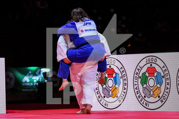 2021-06-12 - Sarah Asahina of Japan carry Wakaba Tomita of Japan on her back during the final for +78 women during the IJF World Judo Championships 2021 on June 12, 2021 at Budapest Sports Arena in Budapest, Hungary - Photo Yannick Verhoeven / Orange Pictures / DPPI - IJF WORLD JUDO CHAMPIONSHIPS 2021 - JUDO - CONTACT