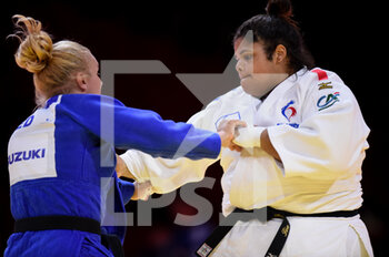 2021-06-13 - Karen Stevenson of the Netherlands and Lea Fontaine of France during the IJF World Judo Championships 2021 on June 13, 2021 at Budapest Sports Arena in Budapest, Hungary - Photo Yannick Verhoeven / Orange Pictures / DPPI - IJF WORLD JUDO CHAMPIONSHIPS 2021 - JUDO - CONTACT