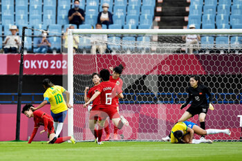 2021-07-21 - Marta of Brazil scores her sides first goal past Shimeng Peng of China during the Olympic Games Tokyo 2020, Football Women's First Round, Group F, between China and Brazil on July 21, 2021 at Miyagi Stadium in Rifu, Japan - Photo Pablo Morano / Orange Pictures / DPPI - OLYMPIC GAMES TOKYO 2020, JULY 21, 2021 - OLYMPIC GAMES TOKYO 2020 - OLYMPIC GAMES