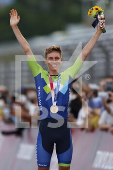 2021-07-24 - Podium Tadej POGACAR (SLO) 3rd Bronze Medal during the Olympic Games Tokyo 2020, Cycling Road Race Men's on July 24, 2021 at Fuji International Speedway in Oyama, Japan - Photo Photo Kishimoto / DPPI - OLYMPIC GAMES TOKYO 2020, JULY 24, 2021 - OLYMPIC GAMES TOKYO 2020 - OLYMPIC GAMES