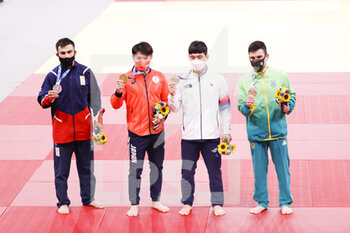 2021-07-25 - MARGVELASHVILI Vazha (GEO) 2nd Silver Medal, Hifumi ABE (JPN) Winner Gold Medal, AN Baul (KOR) 3rd Bronze Medal, CARGNIN Daniel (BRA) 3rd Bronze Medal during the Olympic Games Tokyo 2020, Judo Men -66kg Medal Ceremony on July 25, 2021 at Nippon Budokan in Tokyo, Japan - Photo Photo Kishimoto / DPPI - OLYMPIC GAMES TOKYO 2020, JULY 25, 2021 - OLYMPIC GAMES TOKYO 2020 - OLYMPIC GAMES