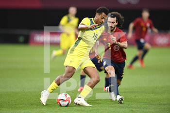 2021-07-25 - Caleb WATTS (AUS) Marc CUCURELLA (ESP) during the Olympic Games Tokyo 2020, Football Men's First Round Group C on July 25, 2021 at Sapporo Dome in Sapporo, Japan - Photo Photo Kishimoto / DPPI - OLYMPIC GAMES TOKYO 2020, JULY 25, 2021 - OLYMPIC GAMES TOKYO 2020 - OLYMPIC GAMES