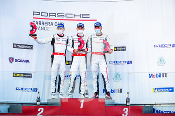 2020-09-12 - 26 CAUMES Emil (fra), CLRT, Porsche 911 GT3 Cup, action 59 MAURICE Maxence (fra), IMSA Performance, Porsche 911 GT3 Cup, action 888 LANSARD Francois (fra), CLRT, Porsche 911 GT3 Cup, action podium during the 1st round of the Porsche Carrera Cup France 2020, from September 10 to 13, 2020 on the Circuit de Nevers Magny-Cours, in Magny-Cours, France, France - Photo Germain Hazard / DPPI - PORSCHE CARRERA CUP FRANCE 2020 - MAGNY-COURS - CARRERA CUP - MOTORS
