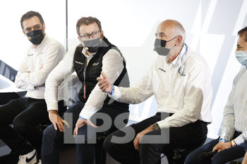 2021-07-16 - Olivier Jansonnie, technical director project 9X8 with Peugeot marketing director Thierry Lonziano, Stellantis Motorsport vice president Jean Marc Finot and FIA president Pierre Fillon, portrait Peugeot 9X8 press conference during the 6 Hours of Monza, 3rd round of the 2021 FIA World Endurance Championship, FIA WEC, on the Autodromo Nazionale di Monza, from July 16 to 18, 2021 in Monza, Italy - Photo François Flamand / DPPI - 6 HOURS OF MONZA, 3RD ROUND OF THE 2021 FIA WORLD ENDURANCE CHAMPIONSHIP, FIA WEC - ENDURANCE - MOTORS