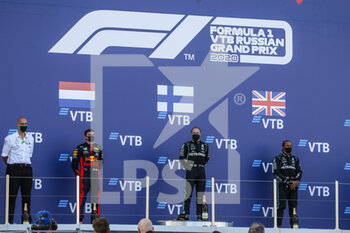 2020-09-27 - BOTTAS Valtteri (fin), Mercedes AMG F1 GP W11 Hybrid EQ Power+, portrait, podium with VERSTAPPEN Max (ned), Aston Martin Red Bull Racing Honda RB16, portrait and HAMILTON Lewis (gbr) during the Formula 1 VTB Russian Grand Prix 2020, from September 25 to 27, 2020 on the Sochi Autodrom, in Sochi, Russia - Photo Antonin Vincent / DPPI - FORMULA 1 VTB RUSSIAN GRAND PRIX 2020 - SUNDAY - FORMULA 1 - MOTORS