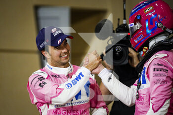 2020-12-06 - PEREZ Sergio (mex), Racing Point F1 RP20, portrait celebrating his first victory with STROLL Lance (can), Racing Point F1 RP20, during the Formula 1 Rolex Sakhir Grand Prix 2020, from December 4 to 6, 2020 on the Bahrain International Circuit, in Sakhir, Bahrain - Photo Florent Gooden / DPPI - FORMULA 1 ROLEX SAKHIR GRAND PRIX 2020 - SUNDAY - FORMULA 1 - MOTORS