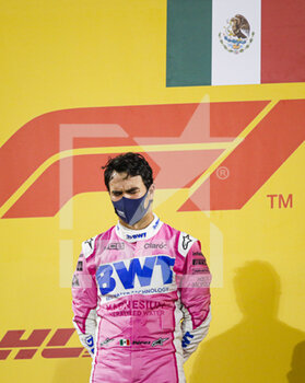 2020-12-06 - PEREZ Sergio (mex), Racing Point F1 RP20, portrait celebrating his first victory on the podium during the Formula 1 Rolex Sakhir Grand Prix 2020, from December 4 to 6, 2020 on the Bahrain International Circuit, in Sakhir, Bahrain - Photo Florent Gooden / DPPI - FORMULA 1 ROLEX SAKHIR GRAND PRIX 2020 - SUNDAY - FORMULA 1 - MOTORS