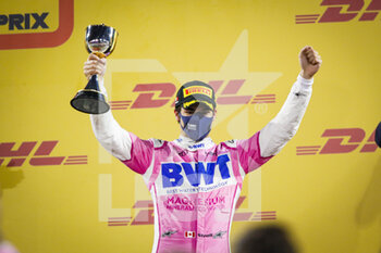 2020-12-06 - STROLL Lance (can), Racing Point F1 RP20, portrait on the podium during the Formula 1 Rolex Sakhir Grand Prix 2020, from December 4 to 6, 2020 on the Bahrain International Circuit, in Sakhir, Bahrain - Photo Florent Gooden / DPPI - FORMULA 1 ROLEX SAKHIR GRAND PRIX 2020 - SUNDAY - FORMULA 1 - MOTORS