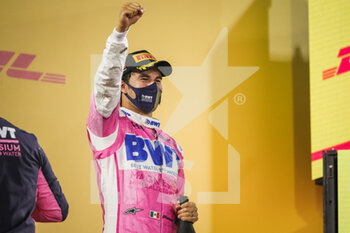 2020-12-06 - podium PEREZ Sergio (mex), Racing Point F1 RP20, portrait, first win during the Formula 1 Rolex Sakhir Grand Prix 2020, from December 4 to 6, 2020 on the Bahrain International Circuit, in Sakhir, Bahrain - Photo Antonin Vincent / DPPI - FORMULA 1 ROLEX SAKHIR GRAND PRIX 2020 - SUNDAY - FORMULA 1 - MOTORS