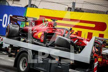 2021-05-20 - 16 LECLERC Charles (mco), Scuderia Ferrari SF21, action, crash, accident during the 2021 Formula One World Championship, Grand Prix of Monaco from on May 20 to 23 in Monaco - Photo Florent Gooden / DPPI - 2021 FORMULA ONE WORLD CHAMPIONSHIP, GRAND PRIX OF MONACO - FORMULA 1 - MOTORS