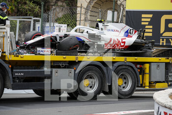 2021-05-22 - 47 SCHUMACHER Mick (ger), Haas F1 Team VF-21 Ferrari, action, cars, accident during the 2021 Formula One World Championship, Grand Prix of Monaco from on May 20 to 23 in Monaco - Photo Florent Gooden / DPPI - 2021 FORMULA ONE WORLD CHAMPIONSHIP, GRAND PRIX OF MONACO - FORMULA 1 - MOTORS
