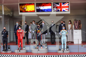 2021-05-23 - VERSTAPPEN Max (ned), Red Bull Racing Honda RB16B, portrait, podium with SAINZ Carlos (spa), Scuderia Ferrari SF21 and NORRIS Lando (gbr), McLaren MCL35M during the 2021 Formula One World Championship, Grand Prix of Monaco from on May 20 to 23 in Monaco - Photo Antonin Vincent / DPPI - 2021 FORMULA ONE WORLD CHAMPIONSHIP, GRAND PRIX OF MONACO - FORMULA 1 - MOTORS