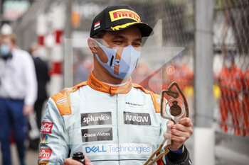 2021-05-23 - NORRIS Lando (gbr), McLaren MCL35M, portrait, celebrating his podium during the 2021 Formula One World Championship, Grand Prix of Monaco from on May 20 to 23 in Monaco - Photo Florent Gooden / DPPI - 2021 FORMULA ONE WORLD CHAMPIONSHIP, GRAND PRIX OF MONACO - FORMULA 1 - MOTORS