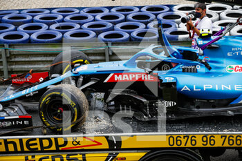 2021-07-04 - OCON Esteban (fra), Alpine F1 A521, action crash, accident, during the Formula 1 Grosser Preis Von Osterreich 2021, 2021 Austrian Grand Prix, 9th round of the 2021 FIA Formula One World Championship from July 2 to 4, 2021 on the Red Bull Ring, in Spielberg, Austria - Photo Florent Gooden / DPPI - FORMULA 1 GROSSER PREIS VON OSTERREICH 2021, 2021 AUSTRIAN GRAND PRIX - FORMULA 1 - MOTORS