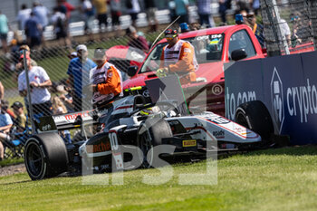 2021-07-16 - 10 Pourchaire Théo (fra), ART Grand Prix, Dallara F2, crash in Free Practice during the 4th round of the 2021 FIA Formula 2 Championship from July 16 to 18, 2021 on the Silverstone Circuit, in Silverstone, United Kingdom - Photo Diederik van der Laan / Dutch Photo Agency / DPPI - 4TH ROUND OF THE 2021 FIA FORMULA 2 CHAMPIONSHIP - FORMULA 2 - MOTORS