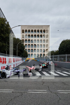 2021-04-10 - A group of Formula E car in front of the Palazzo della Civilt - 2021 ROME EPRIX, 3RD ROUND OF THE 2020-21 FORMULA E WORLD CHAMPIONSHIP - FORMULA E - MOTORS