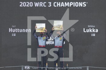 2020-12-06 - Jari HUTTUNEN (FIN), Mikko LUKKA (FIN), Hyundai i20 R5, Hyundai Motorsport N WRC 3, podium, portrait, 2020 WRC 3 champions , during the 2020 ACI Rally Monza, 7th round of the 2020 FIA WRC Championship from December 3 to 8, 2020 at Monza, Brianza in Italy - Photo Grégory Lenormand / DPPI - 2020 ACI RALLY MONZA, 7TH ROUND OF THE FIA WRC CHAMPIONSHIP - SUNDAY - RALLY - MOTORS