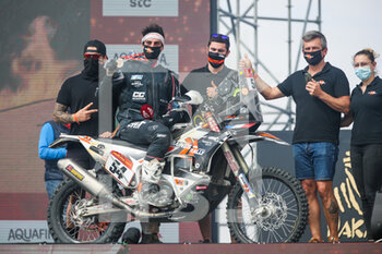 2021-01-15 - Chapeliere Camille (fra), KTM, Team Baines Rally, Moto, Bike, portrait during the finishing podium ceremony at the King Abdullah International Stadium in Jeddah, in Saudi Arabia on January 15, 2021 - Photo Julien Delfosse / DPPI - 12TH STAGE OF THE DAKAR 2021 BETWEEN YANBU AND JEDDAH - RALLY - MOTORS