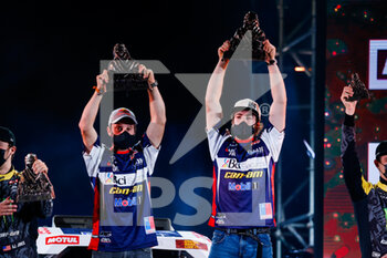 2021-01-15 - 401 Lopez Contardo Francisco (chl), Latrach Vinagre Juan Pablo (chl), Can-Am, South Racing Can-Am, Motul, SSV Series - T4 during the finishing podium ceremony at the King Abdullah International Stadium in Jeddah, in Saudi Arabia on January 15, 2021 - Photo Antonin Vincent / DPPI - 12TH STAGE OF THE DAKAR 2021 BETWEEN YANBU AND JEDDAH - RALLY - MOTORS