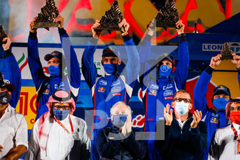 2021-01-15 - 507 Sotnikov Dmitry (rus), Akhmadeev Ruslan (rus), Akhmatzianov Ilgiz (rus), Kamaz, Kamaz - Master, Camion, Truck during the finishing podium ceremony at the King Abdullah International Stadium in Jeddah, in Saudi Arabia on January 15, 2021 - Photo Antonin Vincent / DPPI - 12TH STAGE OF THE DAKAR 2021 BETWEEN YANBU AND JEDDAH - RALLY - MOTORS