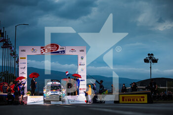 2021-04-22 - 16 Fourmaux Adrien (fra), Jamoul Renaud (bel), M-Sport Ford World Rally Team, Ford Fiesta WRC, podium during the 2021 Croatia Rally, 3rd round of the 2021 FIA WRC, FIA World Rally Car Championship, from April 22 to 25, 2021 in Zagreb, Croatia - Photo Bastien Roux / DPPI - 2021 CROATIA RALLY, 3RD ROUND OF THE 2021 FIA WRC, WORLD RALLY CAR CHAMPIONSHIP - RALLY - MOTORS