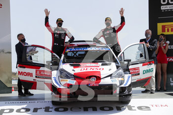 2021-05-23 - 01 Sebastien OGIER (FRA), Julien INGRASSIA (FRA), TOYOTA GAZOO RACING WRT, TOYOTA Yaris WRC, podium during the 2021 Rally de Portugal, 4th round of the 2021 FIA WRC, FIA World Rally Championship, from May 20 to 23, 2021 in Matosinhos, Portugal - Photo Paulo Maria / DPPI - 2021 RALLY DE PORTUGAL, 4TH ROUND OF THE 2021 FIA WRC, FIA WORLD RALLY CHAMPIONSHIP - RALLY - MOTORS